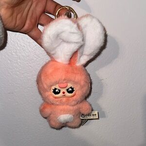 Baby three Pink and White Bunny Keychain